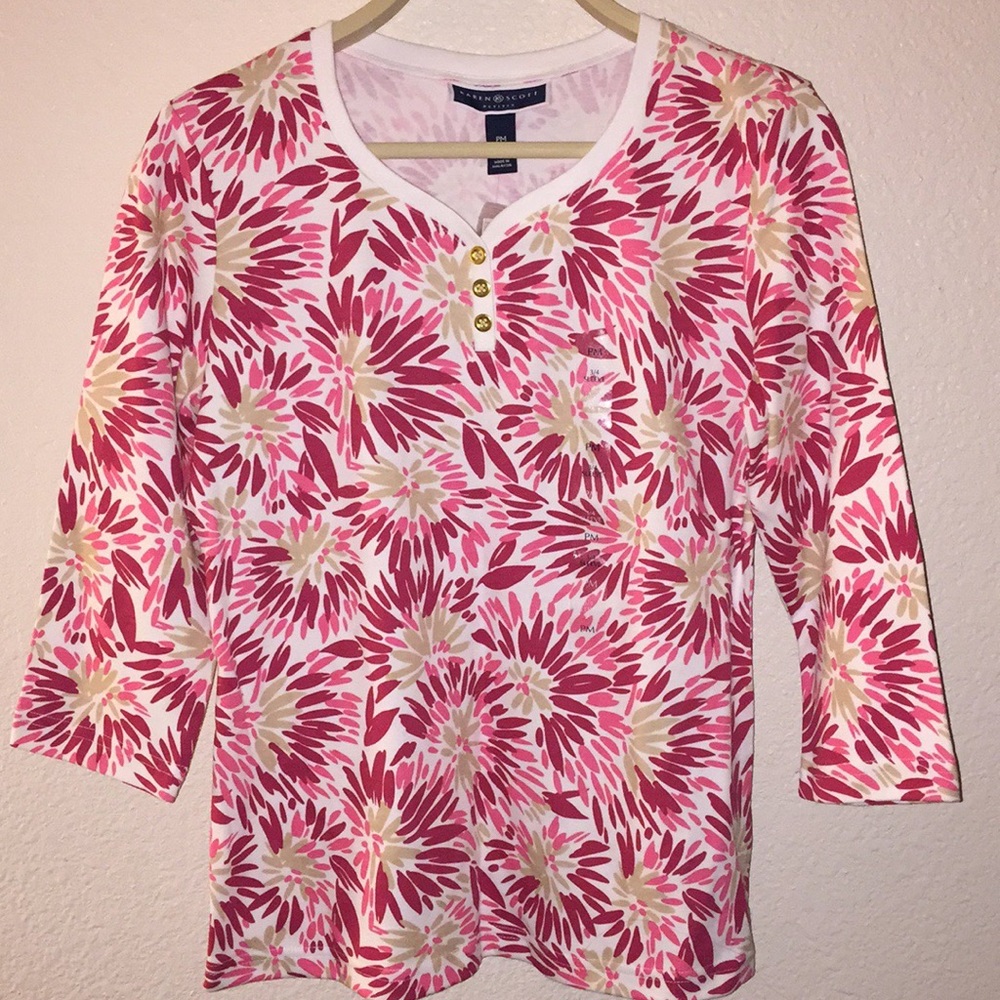 Karen Scott 3/4 Sleeve Petites flower print shirt